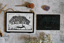 Load image into Gallery viewer, Coming home, hare, Lino print, framed
