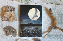 Load image into Gallery viewer, Barn owl sketchbook, plain pages, hand bound

