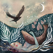 Load image into Gallery viewer, Seal and crow, selkie illustration, wall art

