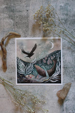 Load image into Gallery viewer, Seal and crow, selkie illustration, wall art

