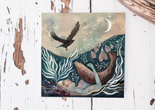 Load image into Gallery viewer, Seal and crow, selkie illustration, wall art
