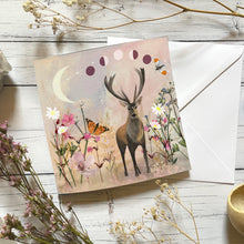 Load image into Gallery viewer, Moon phase stag - greeting card - wildflowers
