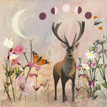 Load image into Gallery viewer, Moon phase stag - greeting card - wildflowers
