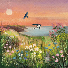 Load image into Gallery viewer, Swallow illustration, coastal, sunset
