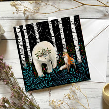 Load image into Gallery viewer, Bear and fox, greeting card, winter card, yule
