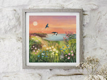 Load image into Gallery viewer, Swallow illustration, coastal, sunset
