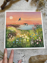 Load image into Gallery viewer, Swallow illustration, coastal, sunset
