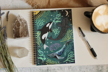 Load image into Gallery viewer, Whale Spiral Notebook – Orca, Whale Shark, Humpback Art – Lined/Plain Pages
