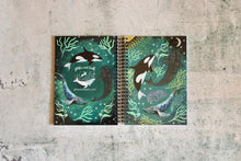 Load image into Gallery viewer, Whale Spiral Notebook – Orca, Whale Shark, Humpback Art – Lined/Plain Pages
