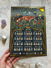 Load image into Gallery viewer, 2027 Moon Phase Calendar - Lunar wall art - fox illustration - Gold foil
