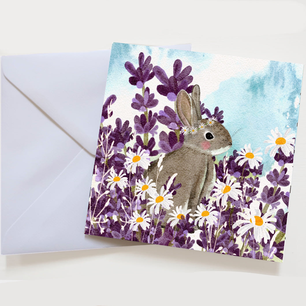 Rabbit and lavender greeting card