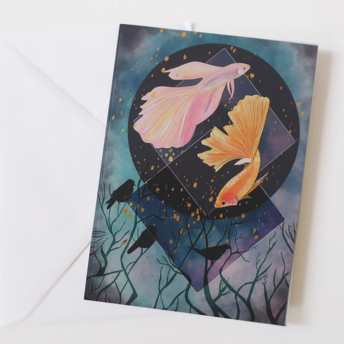 Pisces card - two fishes swimming