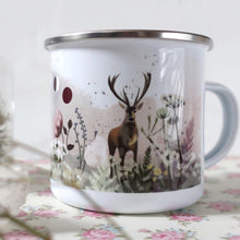 Load image into Gallery viewer, Whimsical watercolour stag enamel mug
