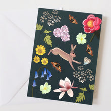 Load image into Gallery viewer, Hare greeting card, floral card, birthday card,
