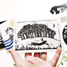 Load image into Gallery viewer, Set of five Lino print cards
