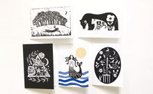 Load image into Gallery viewer, Set of five Lino print cards
